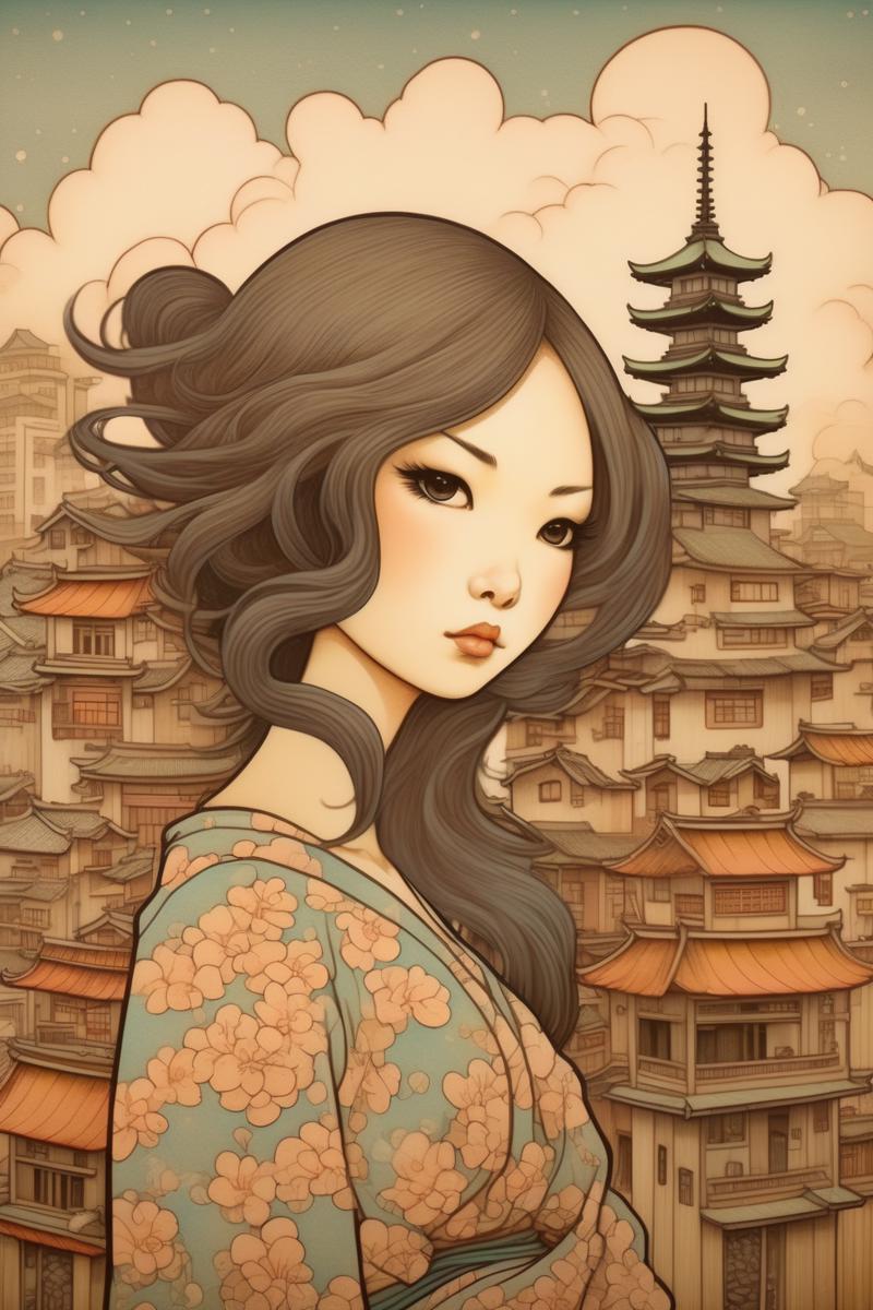 00048-4163398610-_lora_Audrey Kawasaki Style_1_Audrey Kawasaki Style - create image of old and majestic Japanese city in the style of Audrey kawa.png